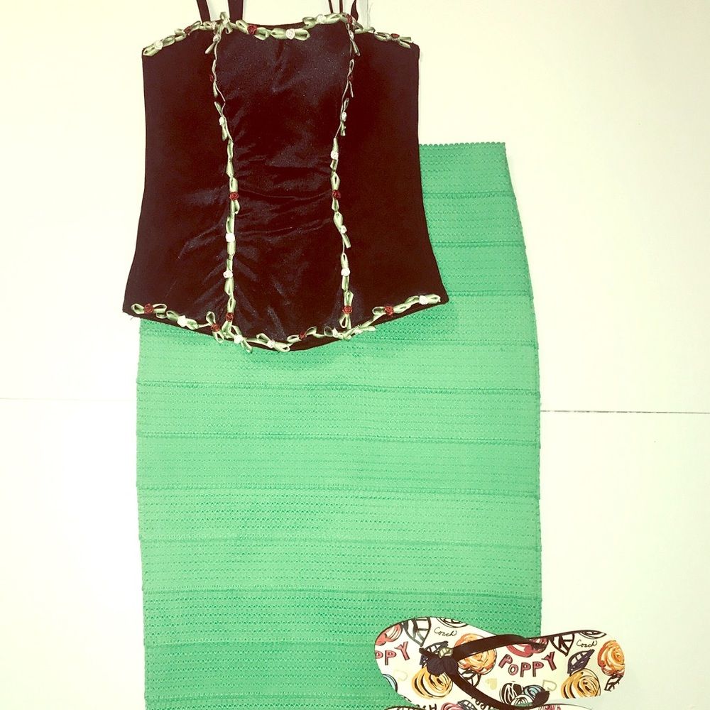 Lime green NY & Company long, high waisted pencil